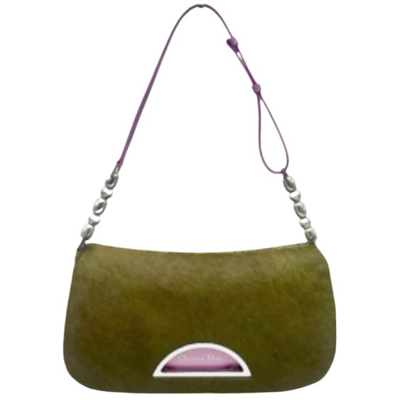 CHRISTIAN DIOR pony hair & python Malice Rare green and pink - Picture 1 of 11